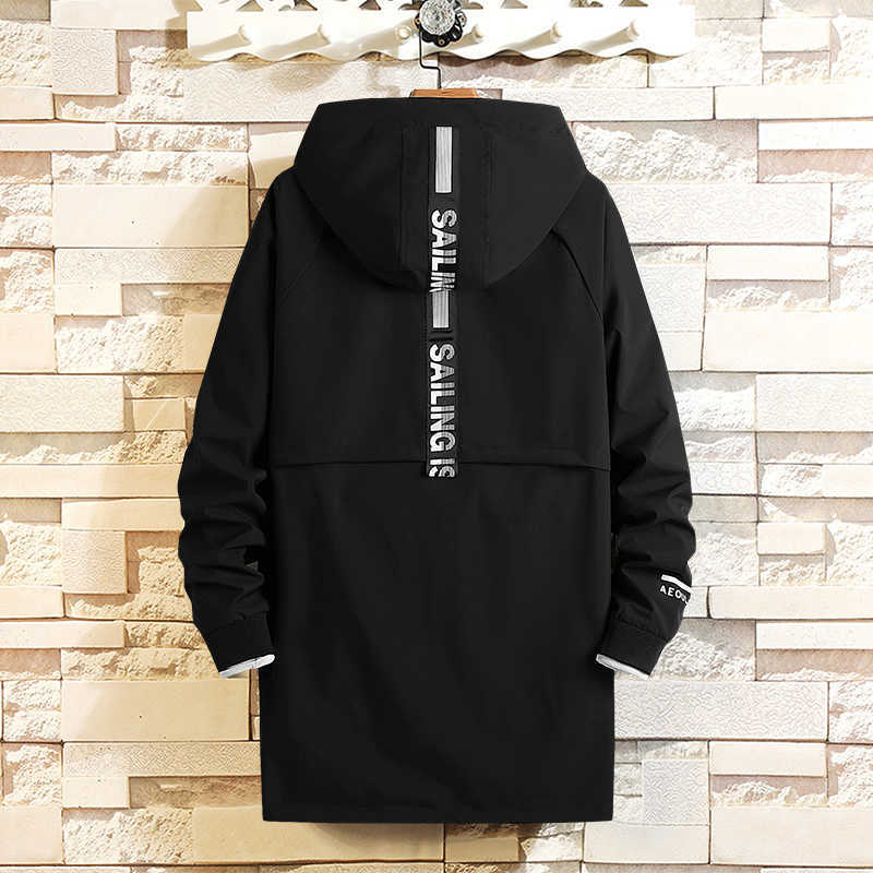 Casual Men's Black Green Windbreaker Jackets Long Trench Coat For Spring Autumn Winter Clothes 210819