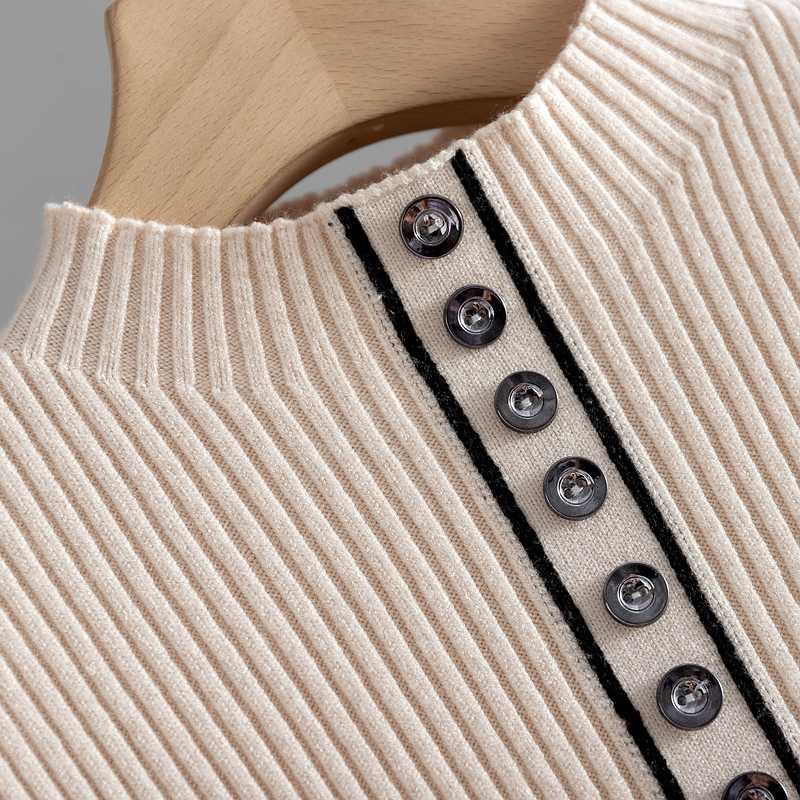 BYGOUBY Botton Fashion Women Autumn Winter Warm Sweater Thick Knitted Pullover Jumper Top Female Slime Rib Sweater 210918