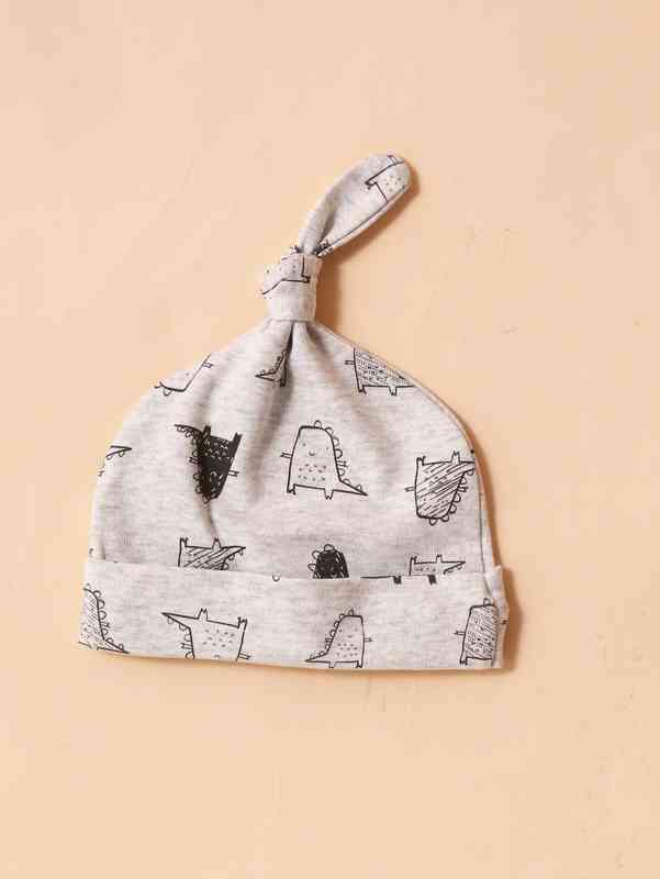 3pcs Baby Striped Print Embroidery Detail Hat SHE