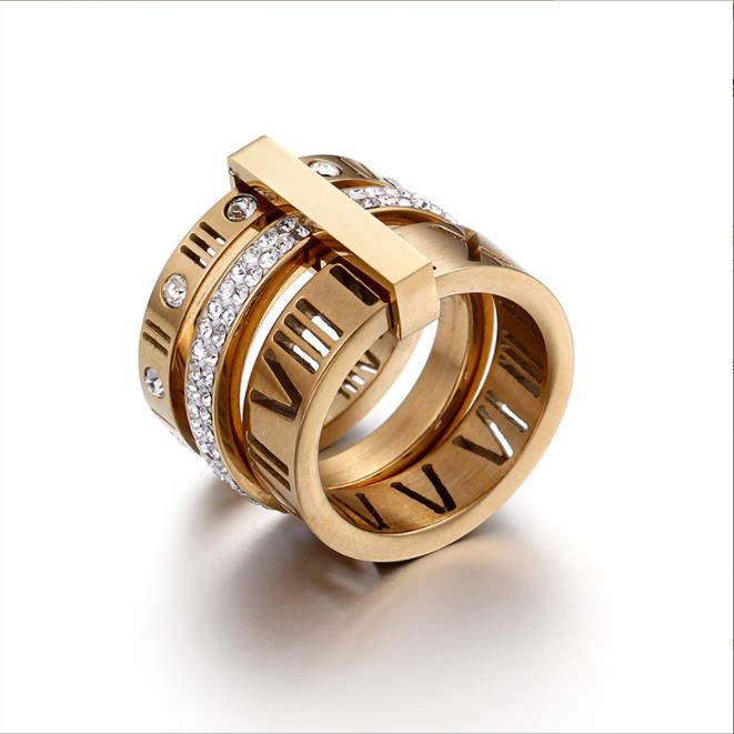 Stainless Steel Rose Gold Roman Numerals Fashion Jewelry Ring Women's Wedding Engagement Jewelry Gift