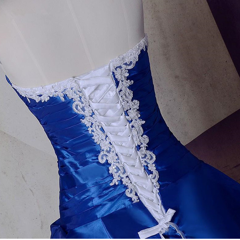Royal Blue Beading Wedding Dress Appliqued Sweetheart Neck Bridal Gowns Strapless Ball Gown Party Dresses