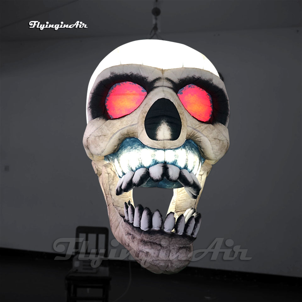 Halloween Decorative Hanging Inflatable Skull Balloon Full Printing Devil Head Bone Model Lighting Air Blown Cranium With LED Light For Carnival Night