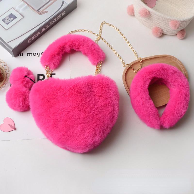 Evening Bags Faux Fur Heart Shaped Shoulder Bag Winter Designer Female Plush Purses And Handbags Ladies Crossbody