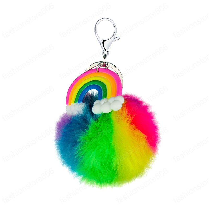Creative Pompoms Keychain Rainbow Plush Hairball Key Chains Decorative Pendant for Women Bag Charms Accessories Car Keyring
