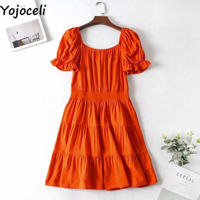 Yojoceli Elegant ruffle pleated short dres Summer sexy beach bow Casual cool cute daily vestidos 210609