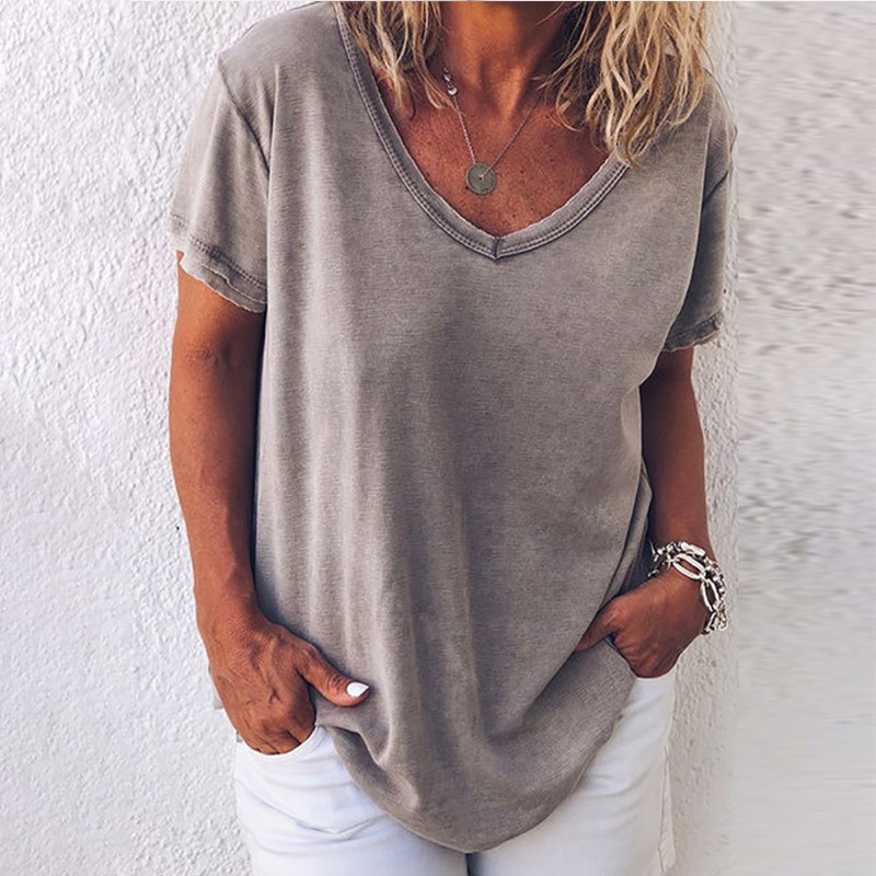 Summer Vneck Short Sleeve Women T shirt Plus Size 5XL Solid Female Tshirts New Fashion Oversize Loose Ladies Tee Tops T200614