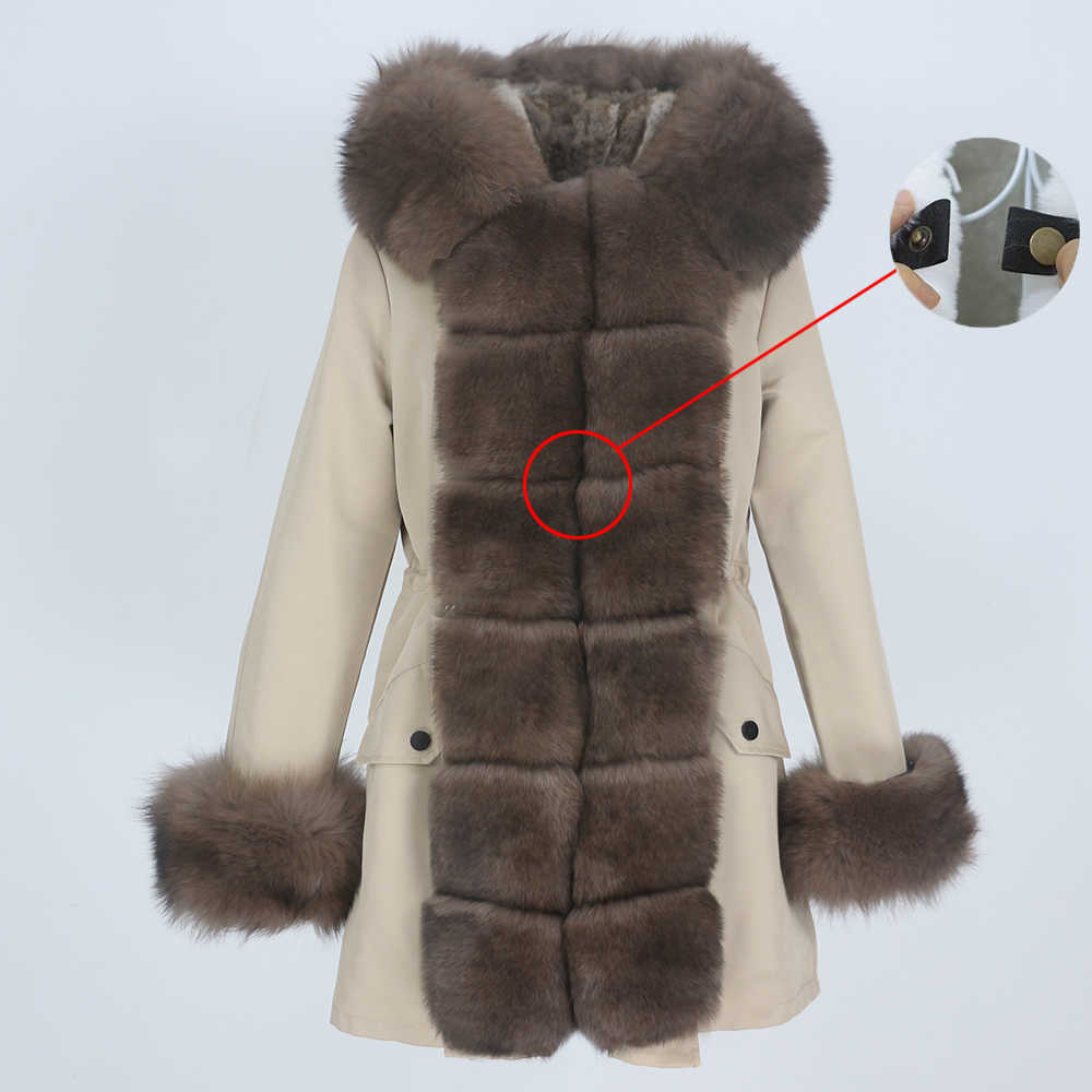 OFTBUY Fashion Winter Jacket Women Real Fur Coat Natural Real Fur Collar Loose Long Parkas Big Fur Outerwear Detachable 211019