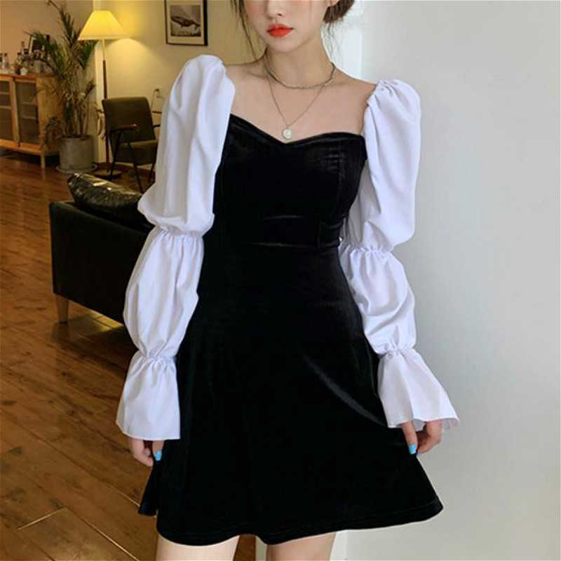 Korean Dress French Square Collar Full Sleeve Black Mini Casual Party Sexy Autumn Women' Clothing 210604
Korean Dress French Square Collar Full Sleeve Black Mini Casual Party Sexy Autumn Women' Clothing 210604