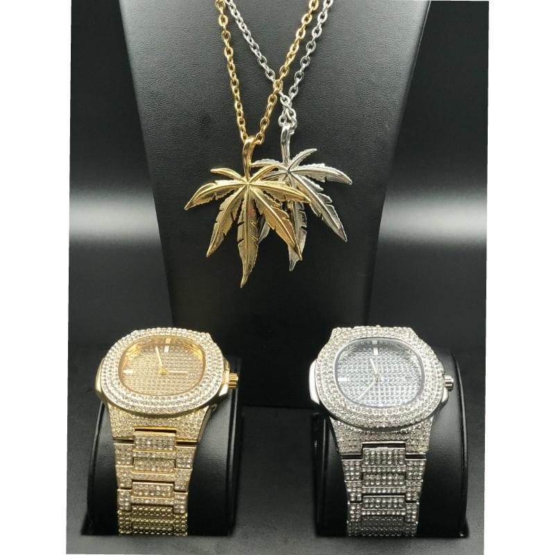Earrings & Necklace Luxury Men Gold Color Watch Leaf Pendant Titanium Steel Combo Set Cuban Cz Bling Rapper Jewelry For, Silver
Earrings & Necklace Luxury Men Gold Color Watch Leaf Pendant Titanium Steel Combo Set Cuban Cz Bling Rapper Jewelry For, Silver
