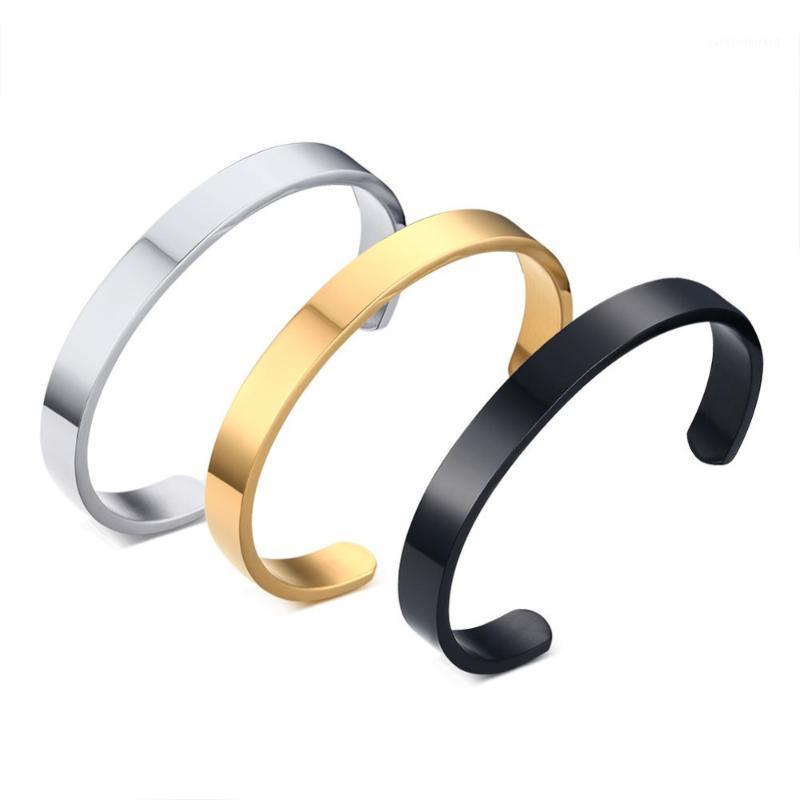 Simple Style Bangles Gold Steel Black Color Stretch Bracelets & For Women Open Jewelry Ladies Temperament Bangle