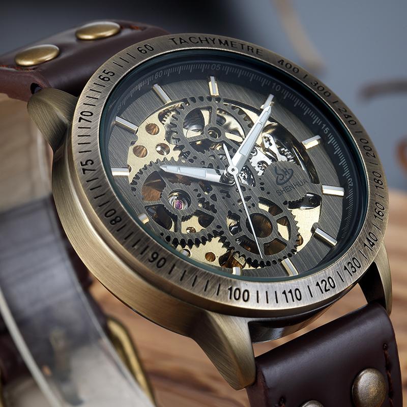 Wristwatches Brown Strap Retro Steampunk Men's Mechanical Watch Locomotive Gear Literal Automatic Male Relogio Masculino
Wristwatches Brown Strap Retro Steampunk Men's Mechanical Watch Locomotive Gear Literal Automatic Male Relogio Masculino