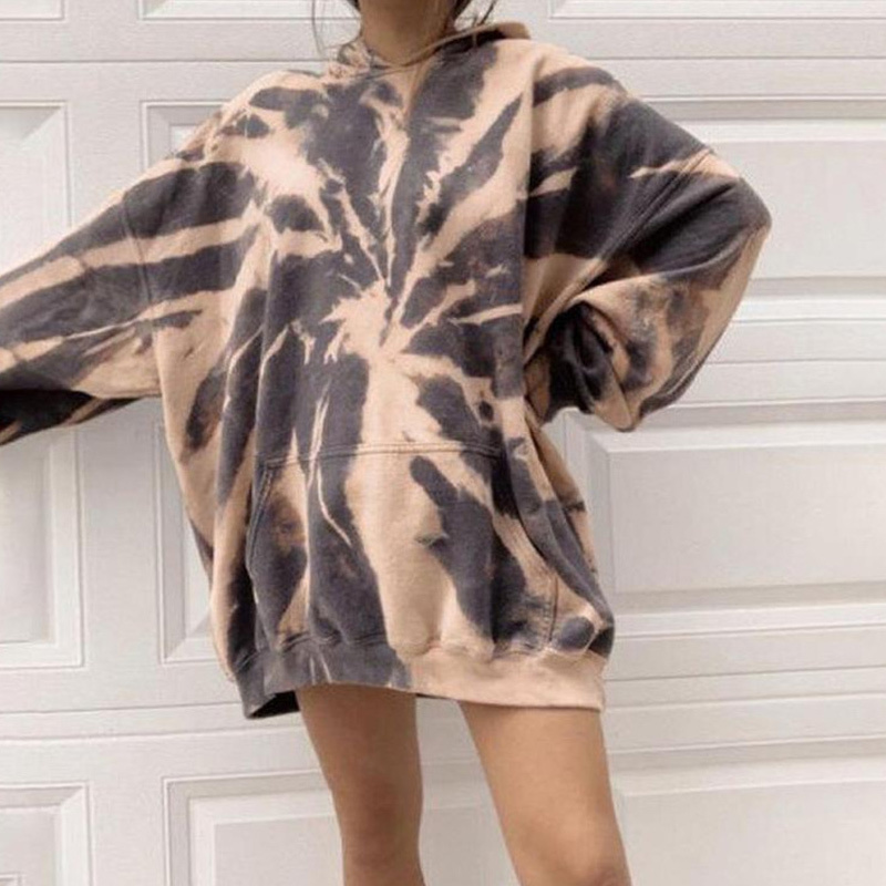Autumn Tie-dye Dropped Shoulder Hoodies Women Pocket Oversize Casual Long Hoodie Female New Streetwear Ladies Hoode Tops 201112