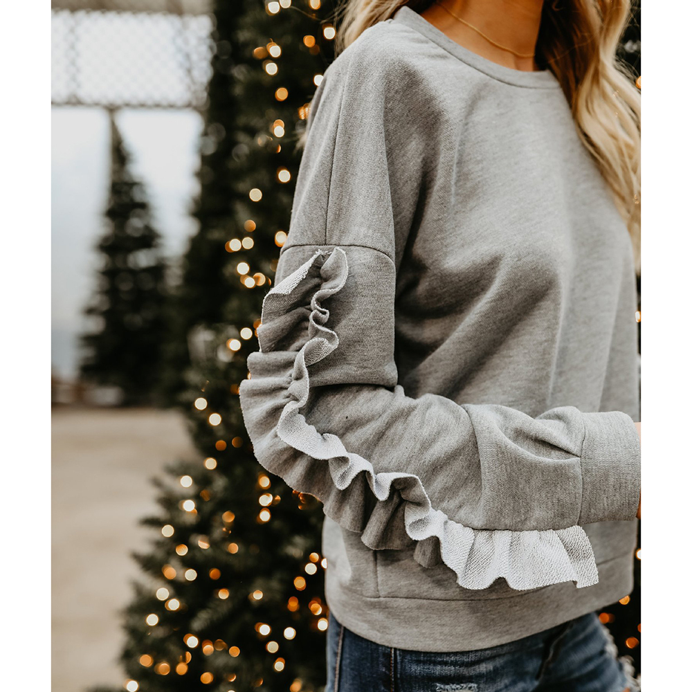Ruffled Sweatshirts Women Casual Drop-shoulder Pullover Ladies Autumn Outwear Tops Hoody Slim Basic Sweatshirt Women Hoodie LJ201130