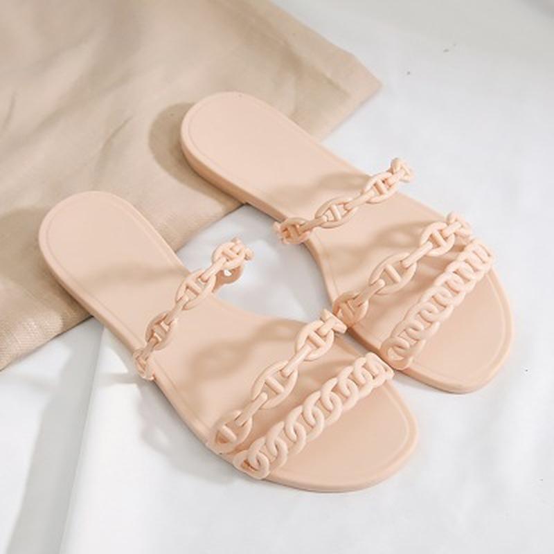 New Arrival Summer Beach PVC Flats Slipper Sandals Women Jelly Shoes Chains Casual Outside Shoe Woman Slippers