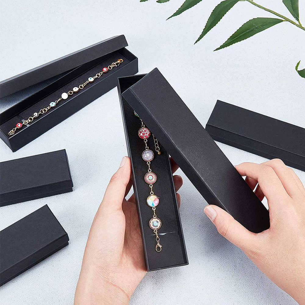 12 pcs 21x4x2cm Rectangle Cardboard Jewelry Set Box for Ring Necklace gift boxes for jewellery packaging with Sponge inside F70 216172024