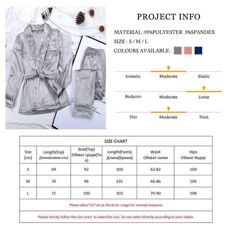 Velvet Warm Pajamas For Women Robes And Pants Solid Pocket Long Sleeve Thick Home Wear Autumn Night Suit Winter Casual 211007