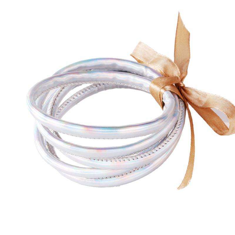 Charm Bracelets 5Pcs Bohemia Glitter Jelly Bangle Bracelet Set Bowtie PU Leather Hoop 45BC