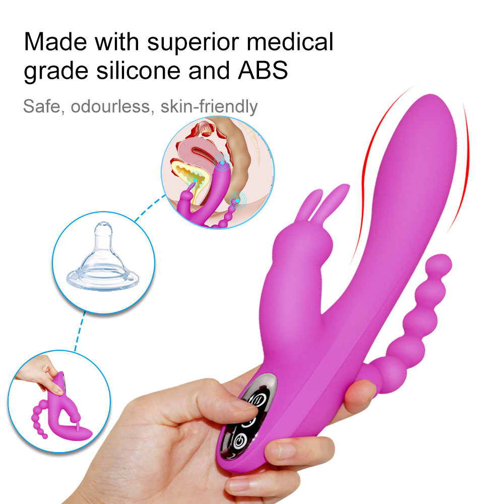 3 in 1 G-Spot Rabbit Anal Dildo Vibrator Adult Sex Toys with 10 Vibrating Modes for Women Rechargeable Clitoris Vagina Stimulato T200824