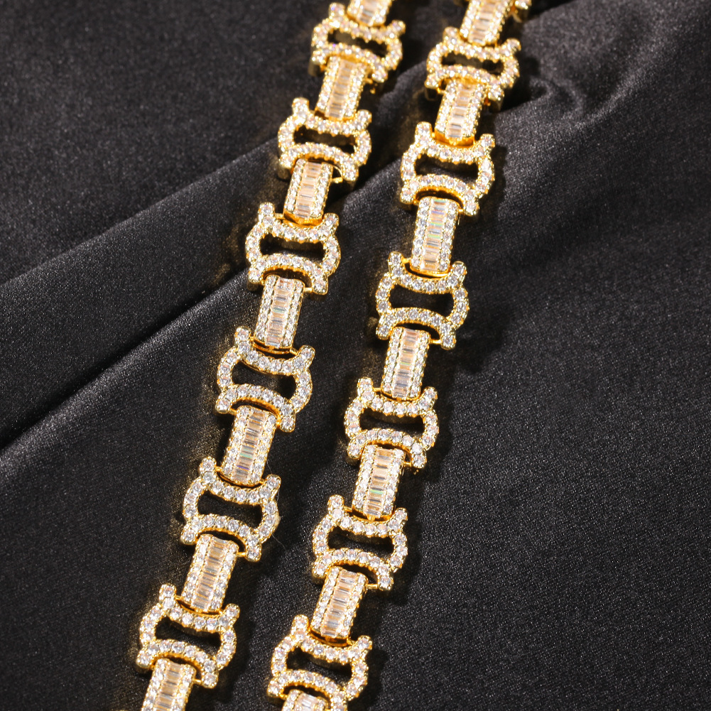 15mm Hip Hop Shining Tennis Chain Necklace Bling White Zircon 18K Real Gold Plated Street Rap Jewelry