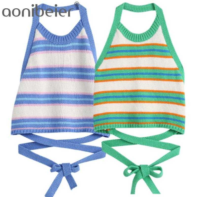 Green Striped Knit Slim Crop Tops Summer Fashion Sleeveless Backless Halter Neck Lace-up Women Casual Tanks Female 210604, Bl
Green Striped Knit Slim Crop Tops Summer Fashion Sleeveless Backless Halter Neck Lace-up Women Casual Tanks Female 210604, Bl