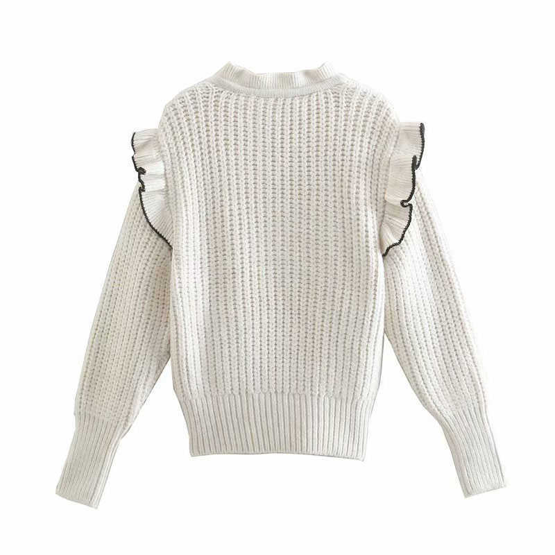 Sweater Women Fashion Elegant Ruffles Bow Knitted Jumper Female Pullovers Chic Tops 210628