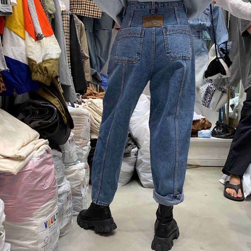 Stylish Harem Jeans High Waist Loose Women Denim Streetwear Vintage Wide Leg Pants Female Trousers Capris 210601