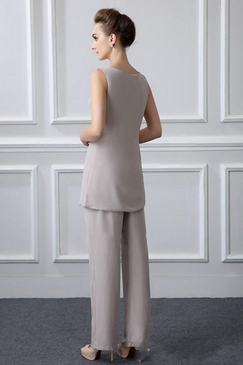 Elegant Mother Of The Bride Pants Suits With Long Jacket Chiffon Plus Size Groom Mothers Dress Formal Wedding Guest Dresses Prom Evening Gowns