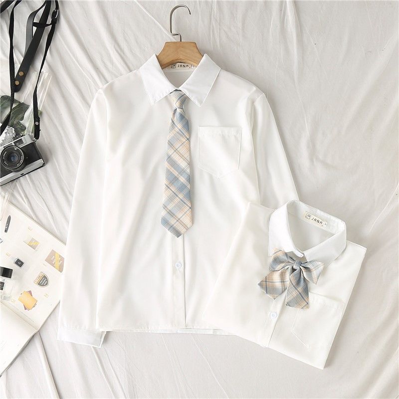 JMPRS White Women School Shirts Fashion JK Preppy Style Spring Japan Long Sleeve Girls Blouse Harajuku Necktie Ladies Tops 210225