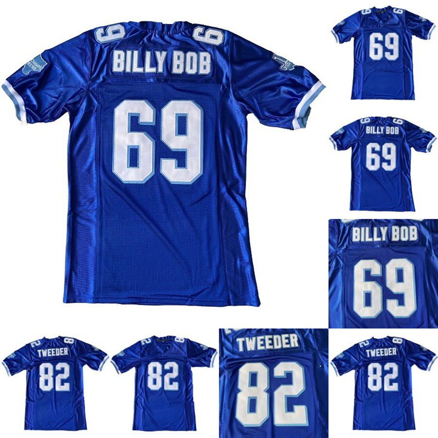 Mens 69 Billy Bob 82 Charlie Tweeder West Canaan Coyotes Varsity Blue Movie 100% Ed Football Jerseys