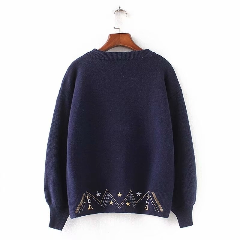 Women Fashion Sweater Moon Star Embroidery Knitting Sweaters ONeck Winter Warm Pullover Sweater Casual Girls Tops Sweater T200319