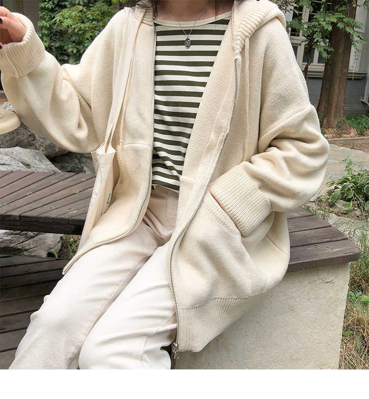 Nomikuma Thicken Solid Oversized Sweater Hooded Coat Korean Pockets Long Sleeve Jacket Autumn Winter Knitted Cardigan 6C400 210805