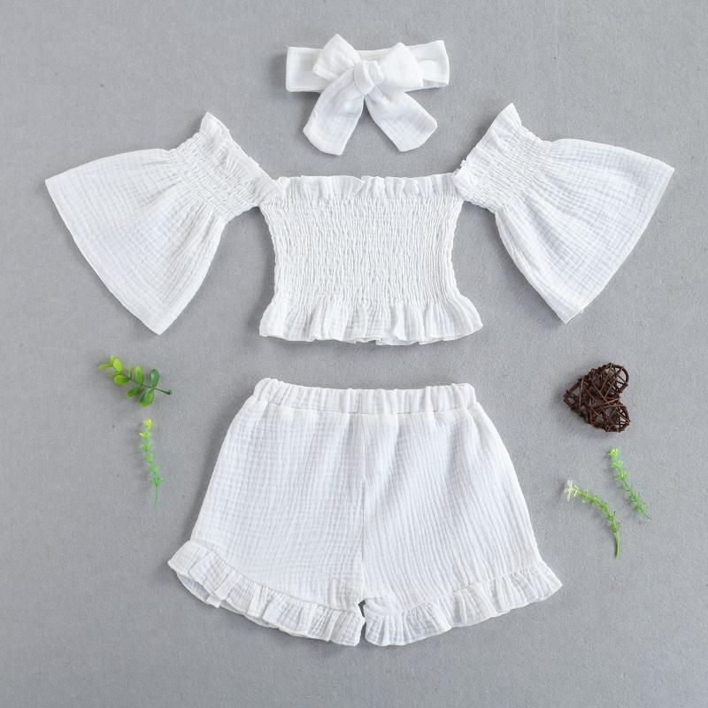Clothing Sets Summer 3pcs Toddler Baby Girls Off Shoulder Casual Shorts Shirt Headbands Set Baby's