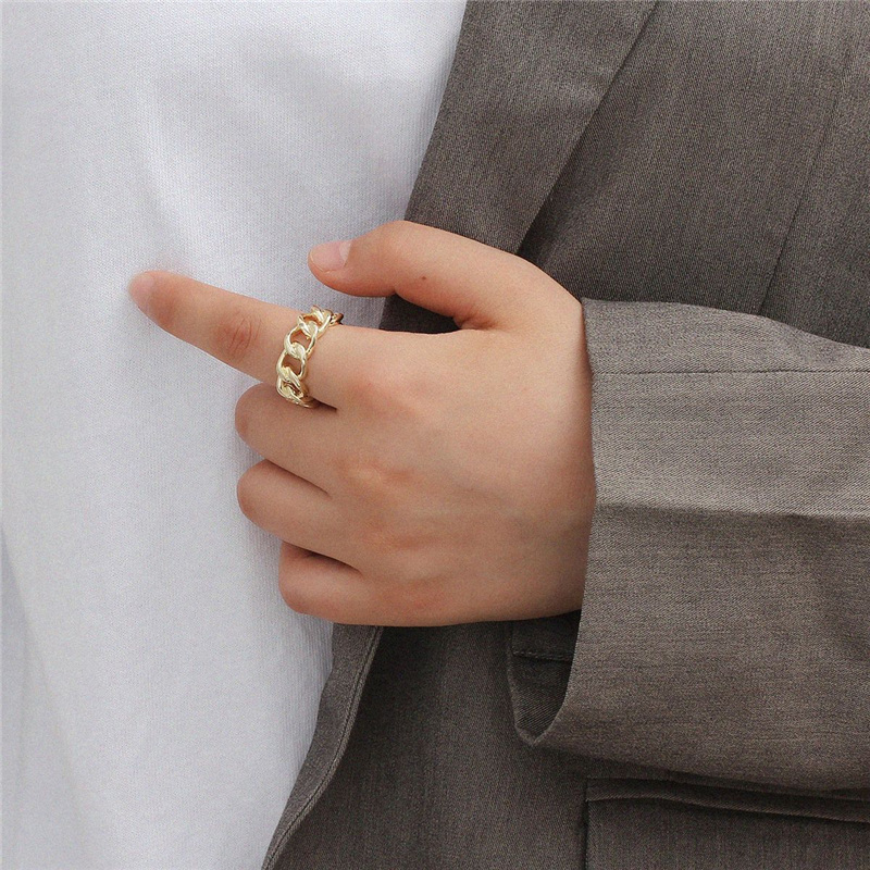 Gold Color Plating Chain Shape Rings 7mm Wide For Unisex Vintage Gothic Chunky Midi Ring Antique Jewelry Accessory