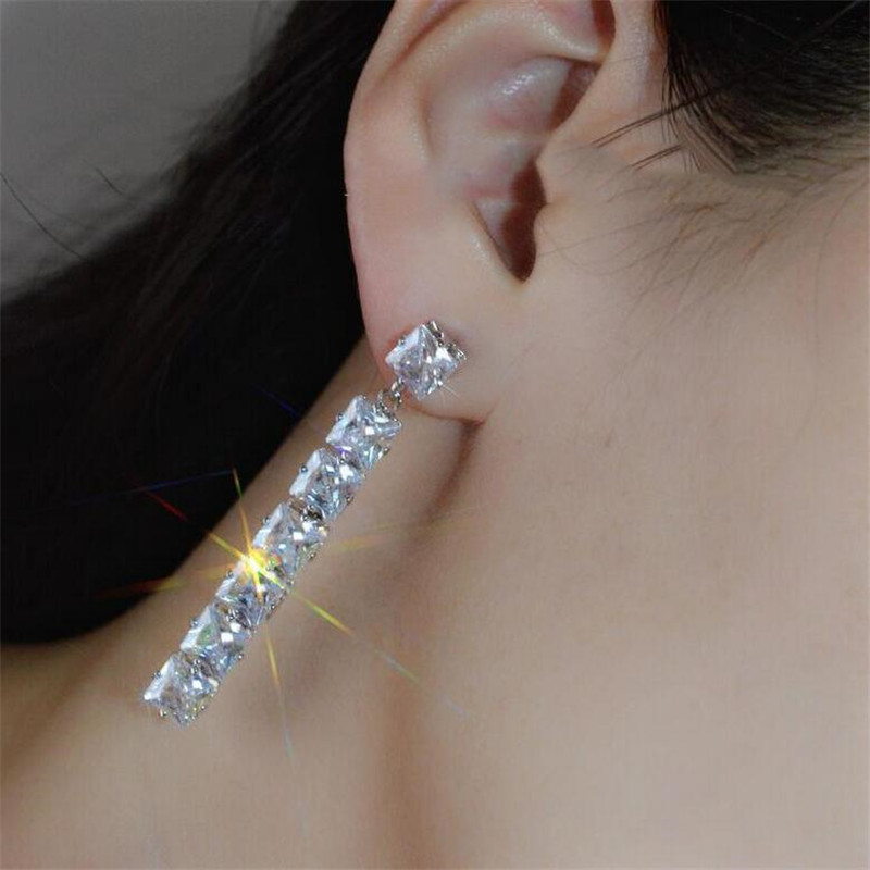 Sparkg Dangle Earrings: Sterg Sier Princess Cut White Topaz Gemstones for Women