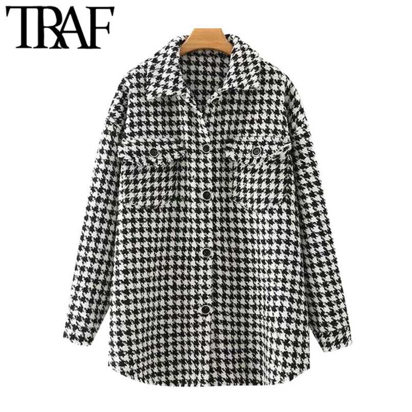 TRAF Women Fashion Oversized Houndstooth Frayed Tweed Jacket Coat Vintage Long Sleeve Pockets Female Outerwear Chic Top 211109, As picture
TRAF Women Fashion Oversized Houndstooth Frayed Tweed Jacket Coat Vintage Long Sleeve Pockets Female Outerwear Chic Top 211109, As picture