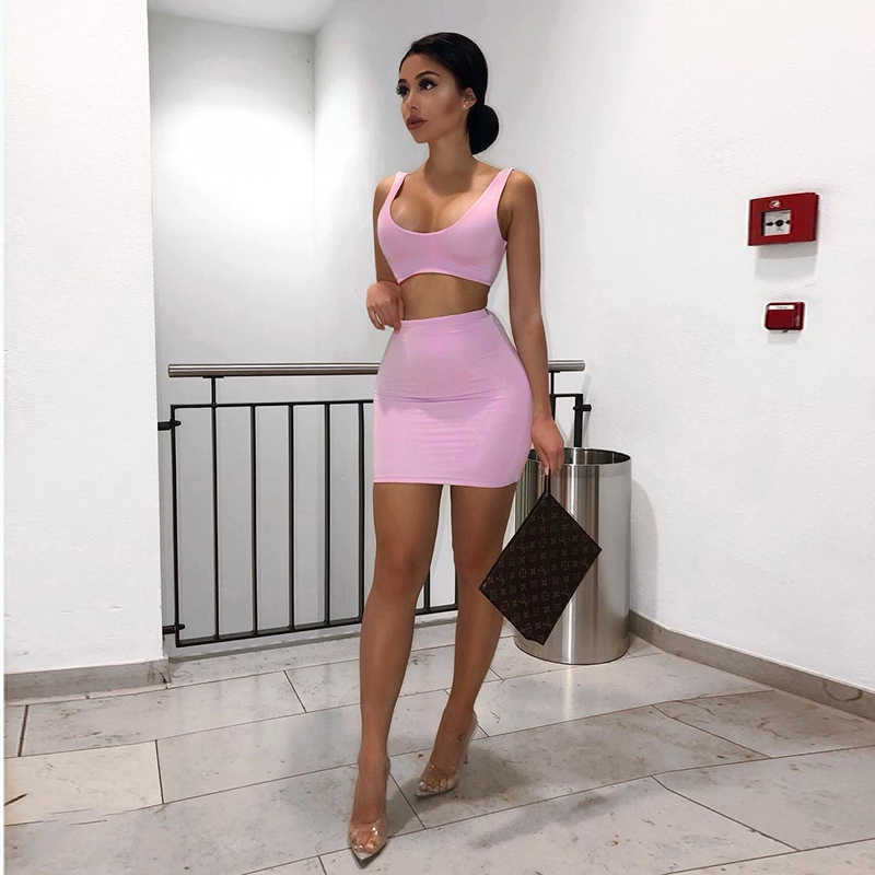 Colysmo 2 Layers Pink Summer Dress Women Sexy Bodycon Party Mini White Two Piece Casual Sleeveless Robe Femme 210527