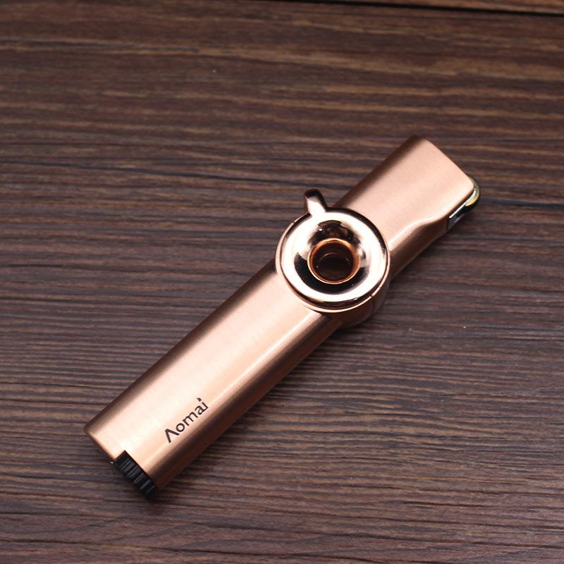 Aomai Web Celebrity Lighter Creative Rotary Switch Windproof Round Hole Blue Flame Straight Metal Plating Personality Men's Gift For Ci W260202