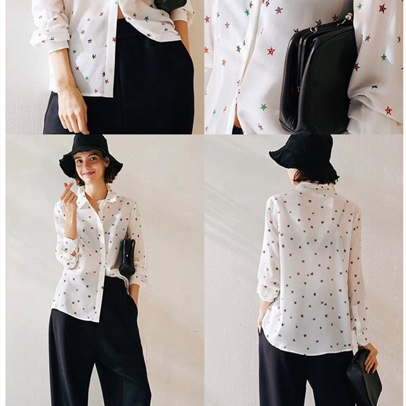 2021 New Colorful Stars Print Women White Blouse Ladies Long Sleeve Slik Office Wear Single-breasted Shirt and Top for Early Spring Quy5, Black
2021 New Colorful Stars Print Women White Blouse Ladies Long Sleeve Slik Office Wear Single-breasted Shirt and Top for Early Spring Quy5, Black
