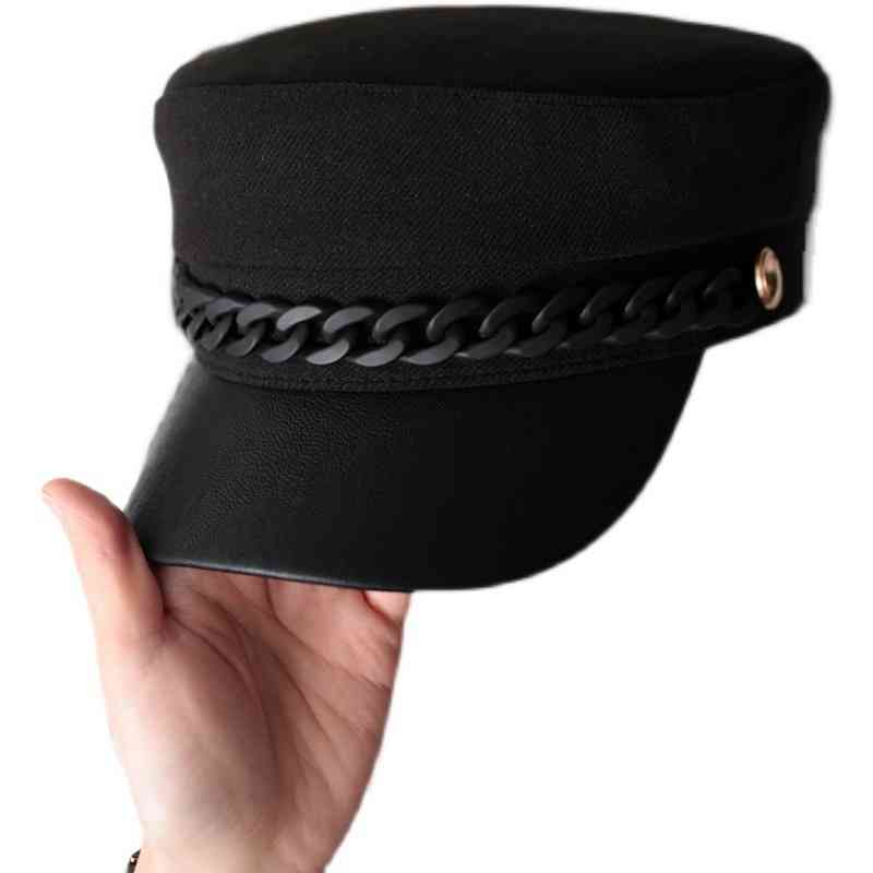 Autumn and Winter Chain Spaper Children's Hat Japanese Flat Top Navy Tweed Versatile Fashion Duck Tongue Leather Octagonal