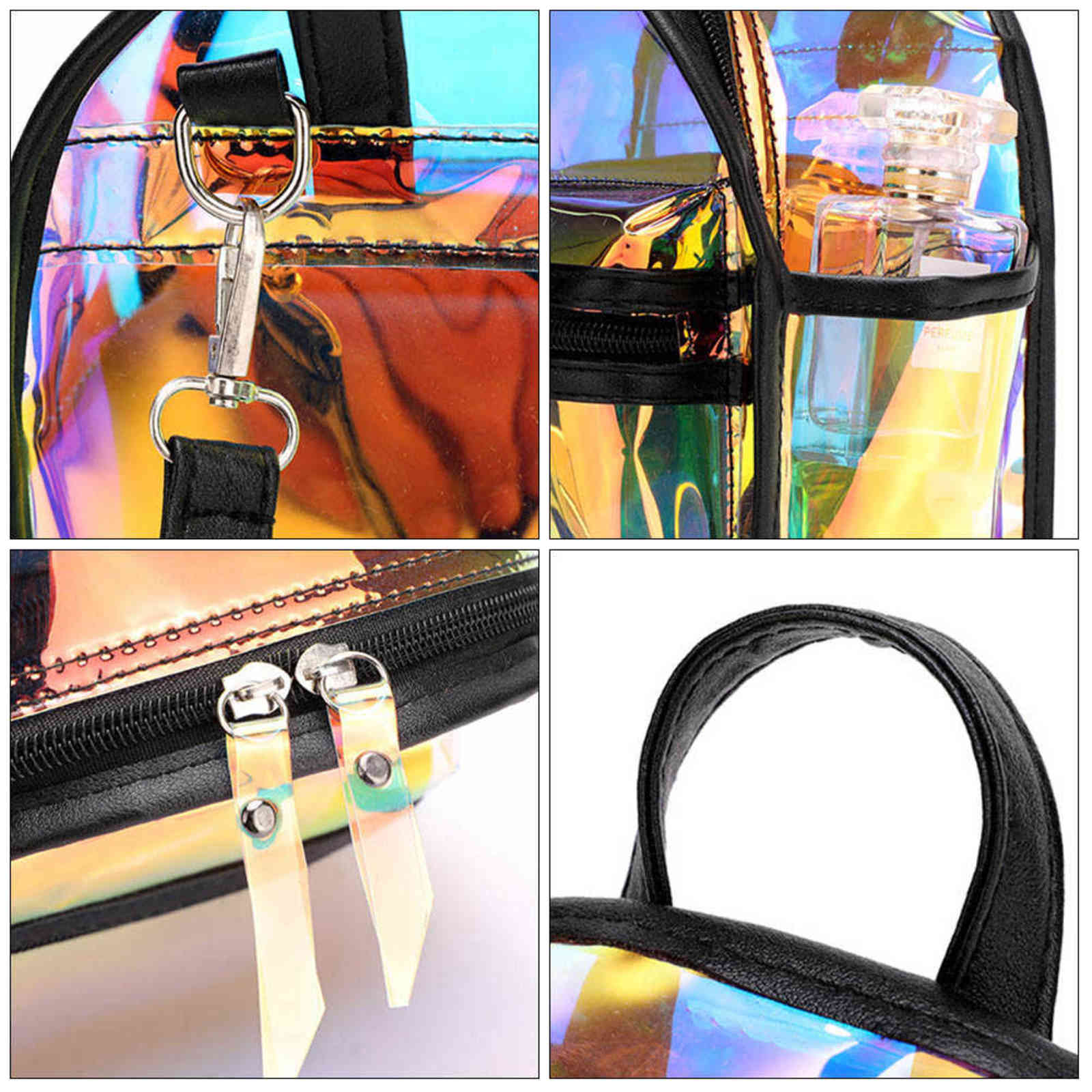 Holographic Transparent Backpack Women PVC Hologram Mini Clear Backpack Shoulder Bag Daily Backpack Y1105