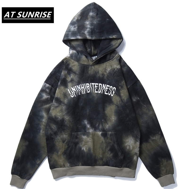 Mens Hip Hop Tie dye Hoodie Sweatshirt Graffiti Streetwear Harajuku Hoodies Pullover Hipster Clothes Autumn Hoodie tops 201020