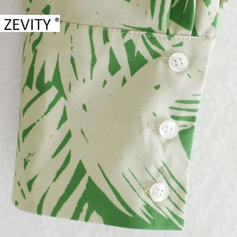 ZEVITY women vintage v neck leaves print casual smock blouse shirt women long sleeve breasted chic femininas blusas tops LS7246 210603