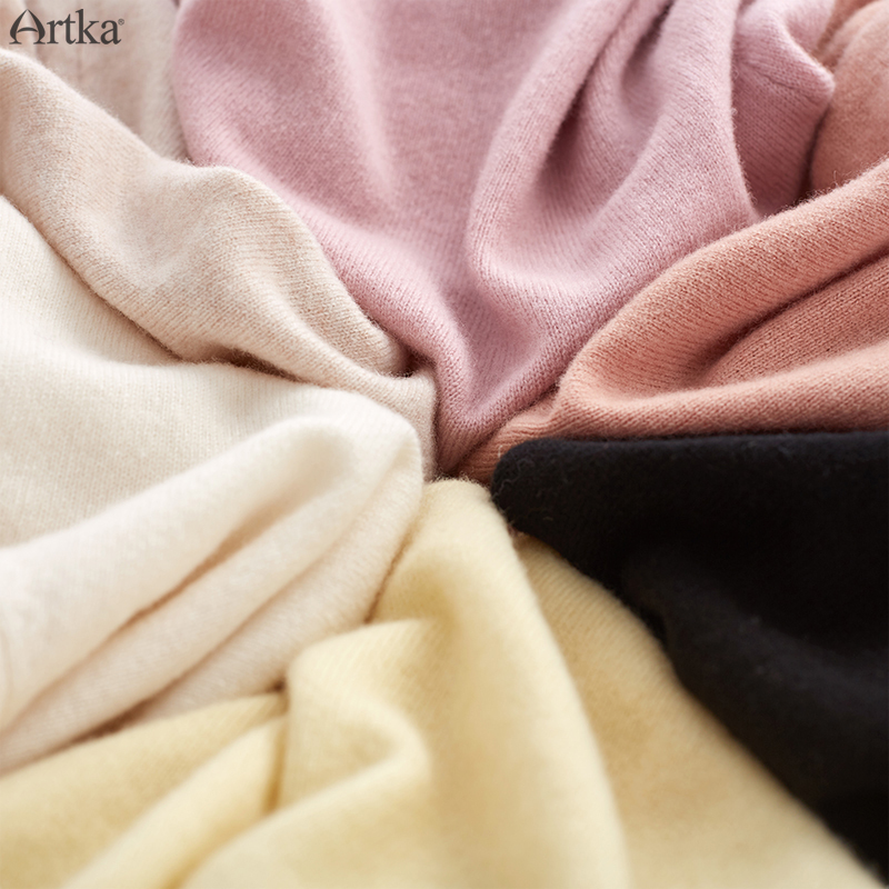ARTKA Autumn Winter New Women Sweater Multicolor 100% Pure Wool Sweater O-Neck Pullover Soft Wool Knitted Sweaters YB11697D 210218