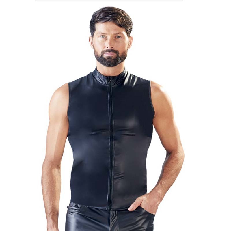 Mens Matt Leather Tank Tops Sexy Zipper Sleeveless Tops Man Stage Vest Sexy Party Clubwear 210308