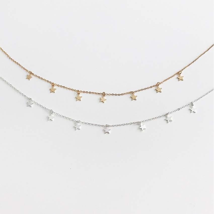 Star Choker Necklaces jewelry Disc Coin Pendant Handmade Simple 14K Gold Plated Silver Delicate Dainty Stars and Bead Chain Chokers