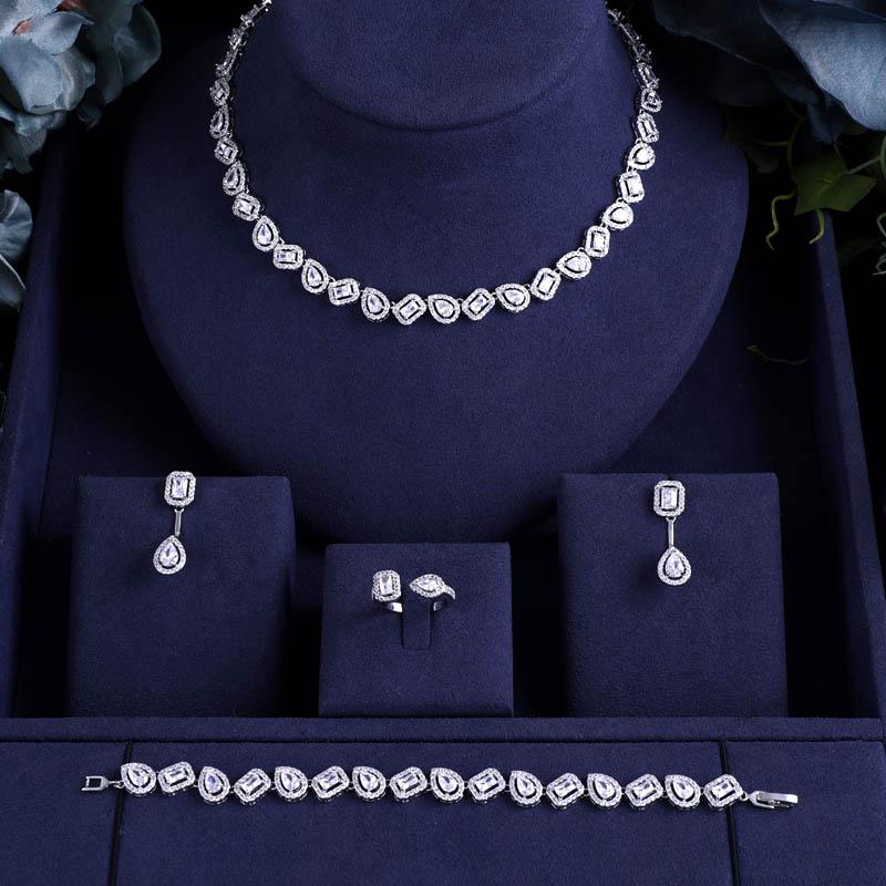 Earrings & Necklace Jewelry Sets Fashion Sparkling Finding 4pcs Bijoux Set For Women TZ8018 Zircon Wedding, Silver
Earrings & Necklace Jewelry Sets Fashion Sparkling Finding 4pcs Bijoux Set For Women TZ8018 Zircon Wedding, Silver