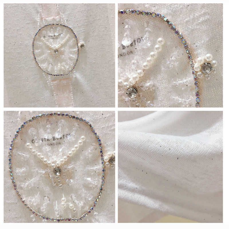 gkfnmt T Shirt Women 2021 Summer Tops Beading T-Shirt Female Short Sleeve Korean Fashion Tshirt Woman Clothes Tee Shirt Femme X0628