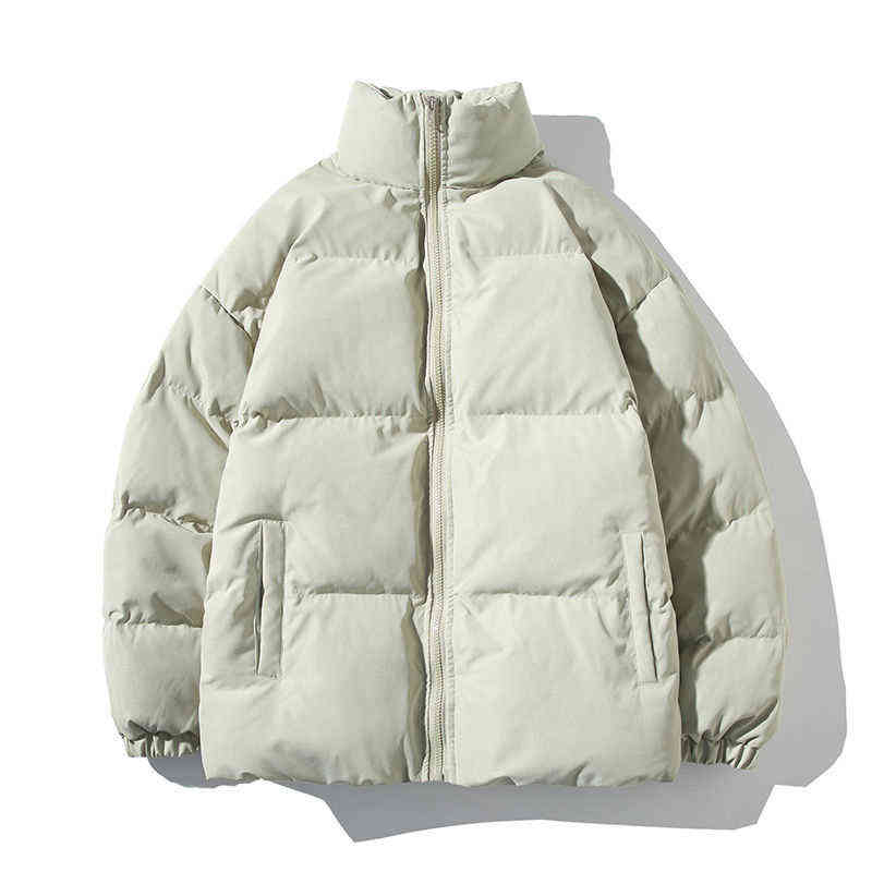 Hybskr Big Size Thicken Men Warm Parkas Solid Color Stand Collar Fashion Male Winter Coat Cotton Padded Jacket Harajuku Clothing 211214Z
