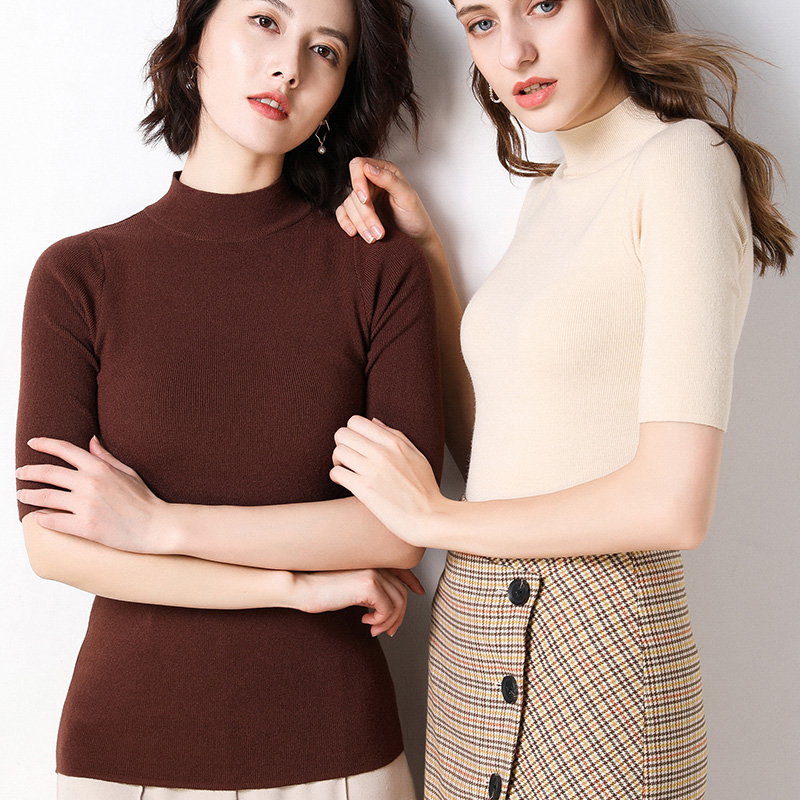 HWLZLTZHT Women's Cashmere Turtleneck Short Sleeve Knitted Pullover Tee Base T Wool Cashmere Sweater Plus Size Women Jumper 210302