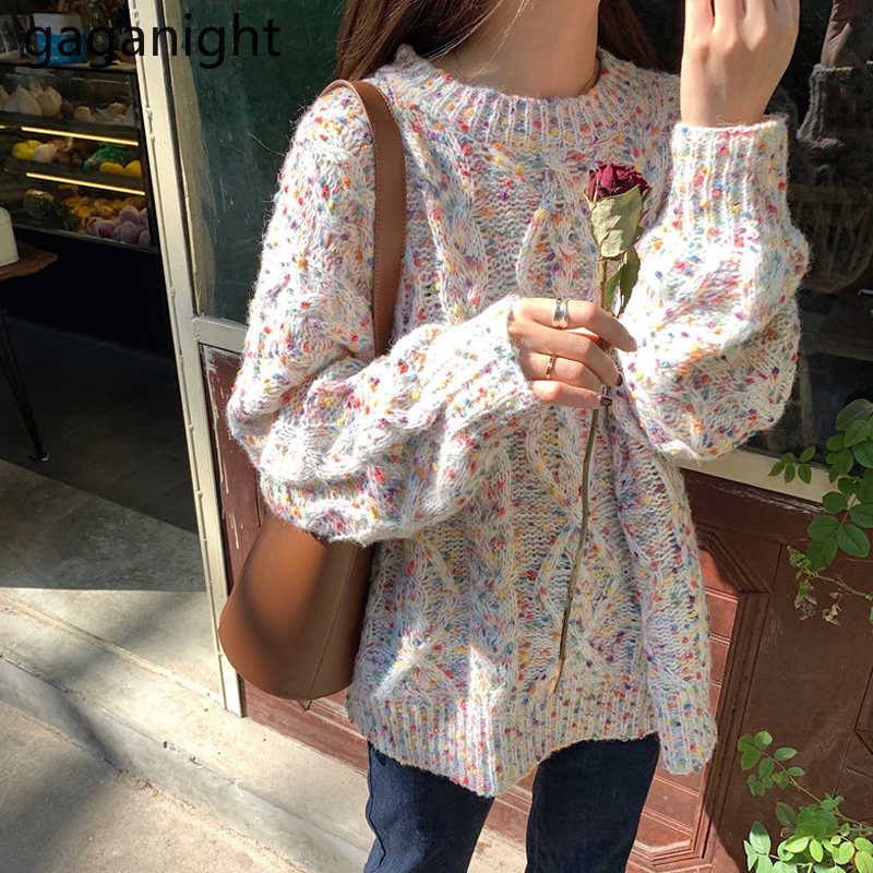 Sweet Color Dots Sweater Fall Korean Style Loose Chic O-neck Pullovers Tops Elegant Womens Knit Sueter Mujer 210601
